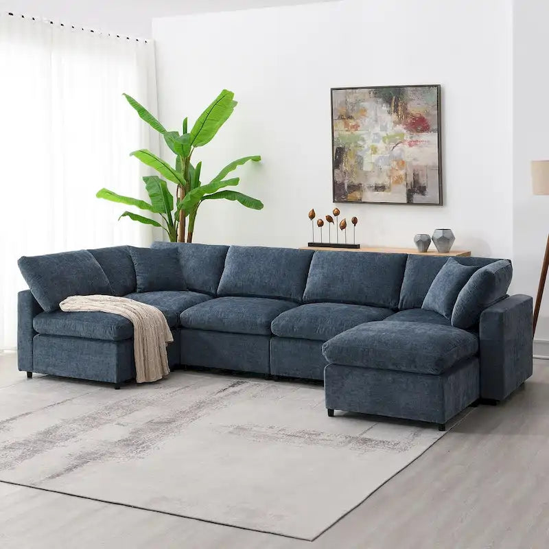 Canapé modulable en chenille en U convertible avec pouf