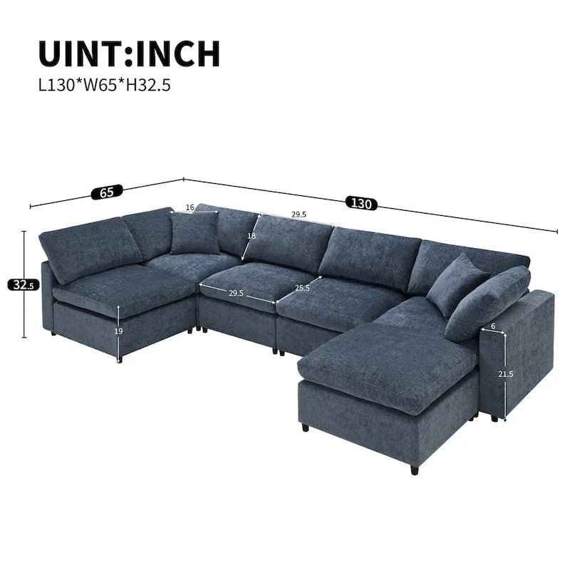 Canapé modulable en chenille en U convertible avec pouf