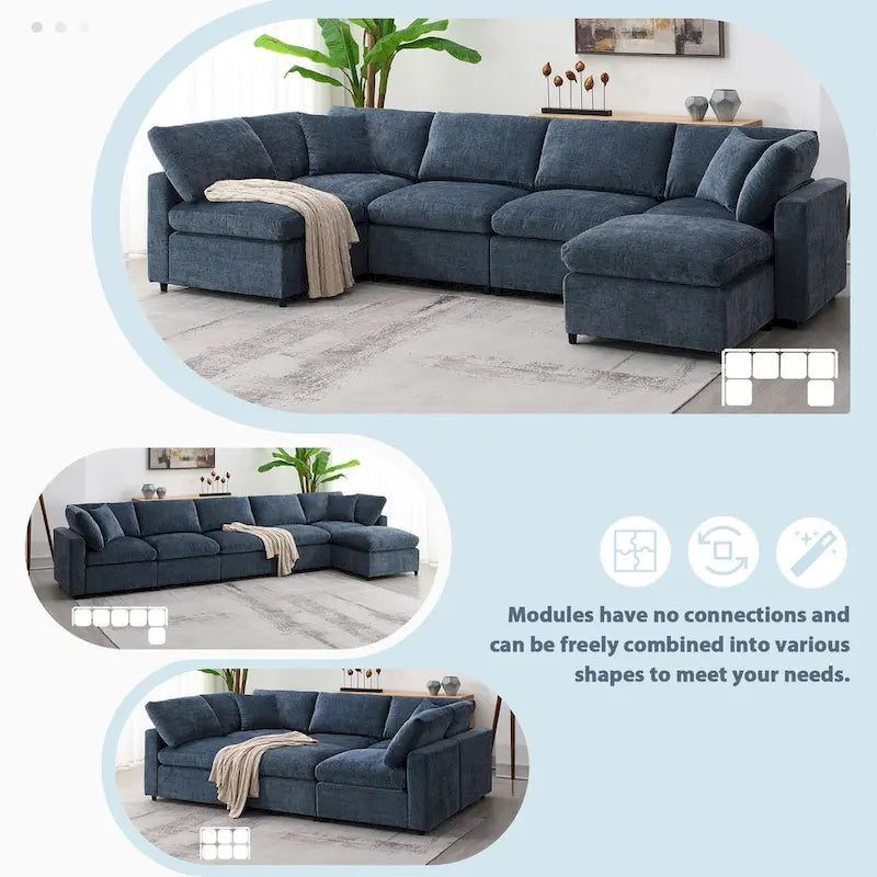Canapé modulable en chenille en U convertible avec pouf
