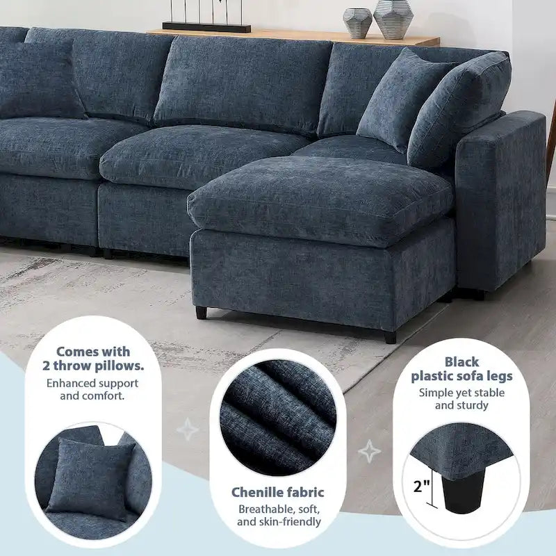 Canapé modulable en chenille en U convertible avec pouf