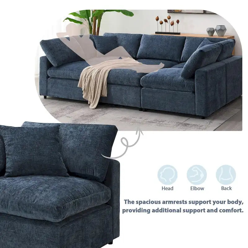 Canapé modulable en chenille en U convertible avec pouf