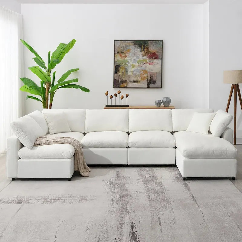 Canapé modulable en chenille en U convertible avec pouf