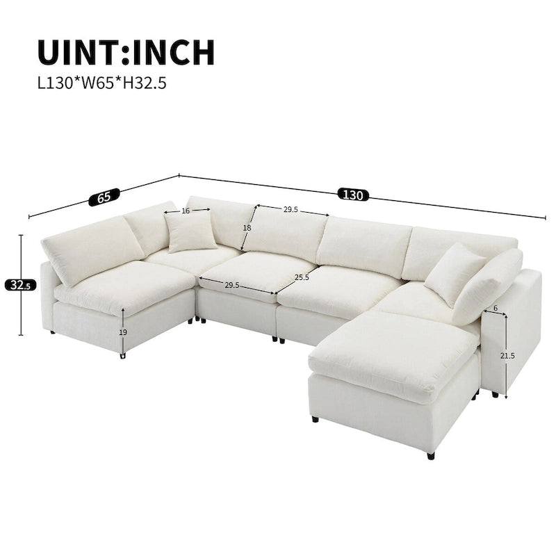 Canapé modulable en chenille en U convertible avec pouf