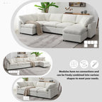 Canapé modulable en chenille en U convertible avec pouf