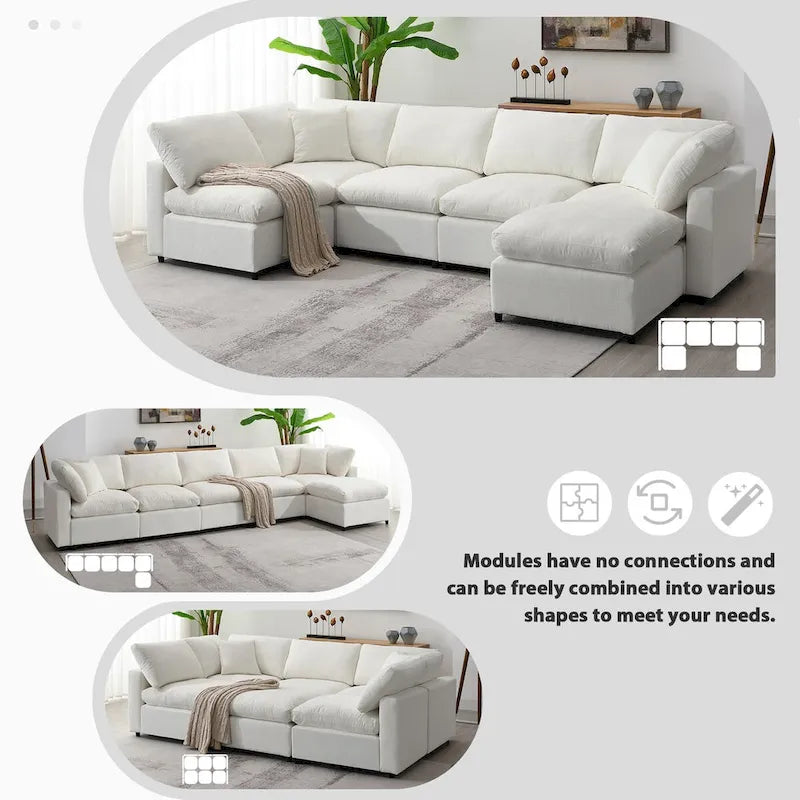 Canapé modulable en chenille en U convertible avec pouf