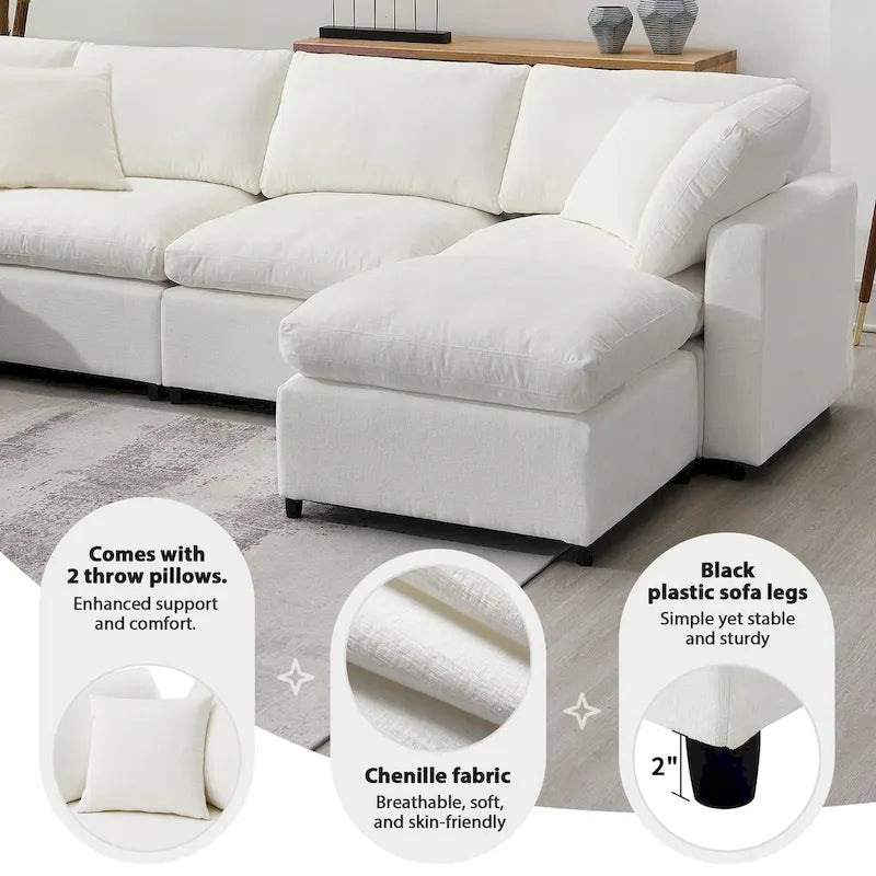 Canapé modulable en chenille en U convertible avec pouf