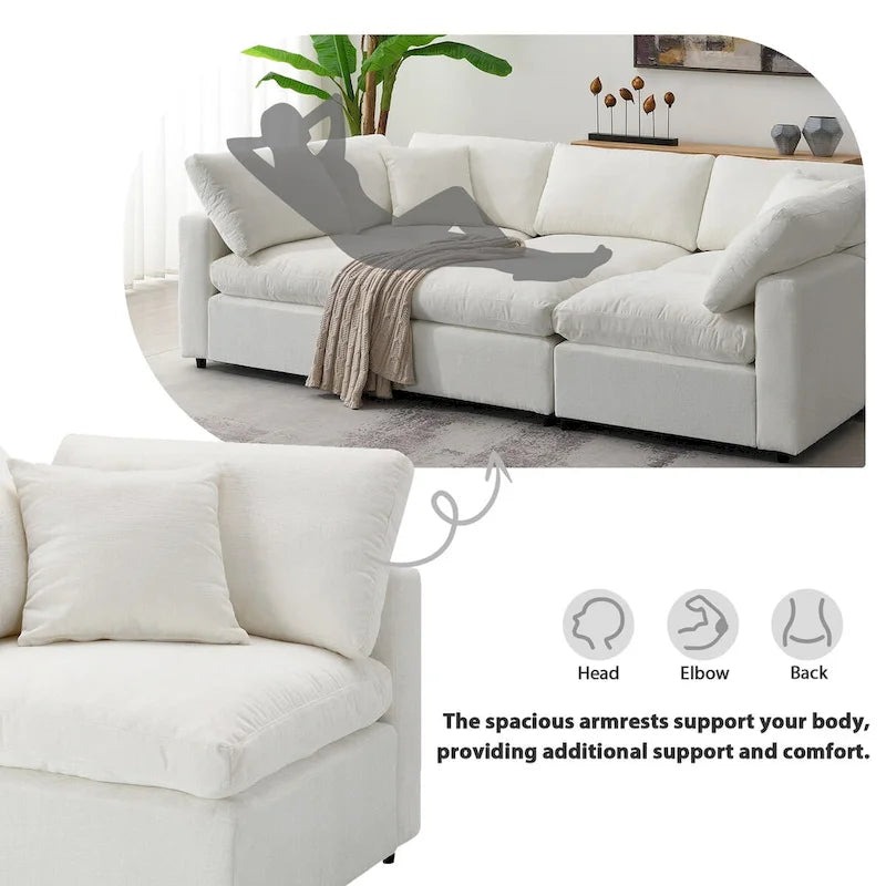 Canapé modulable en chenille en U convertible avec pouf