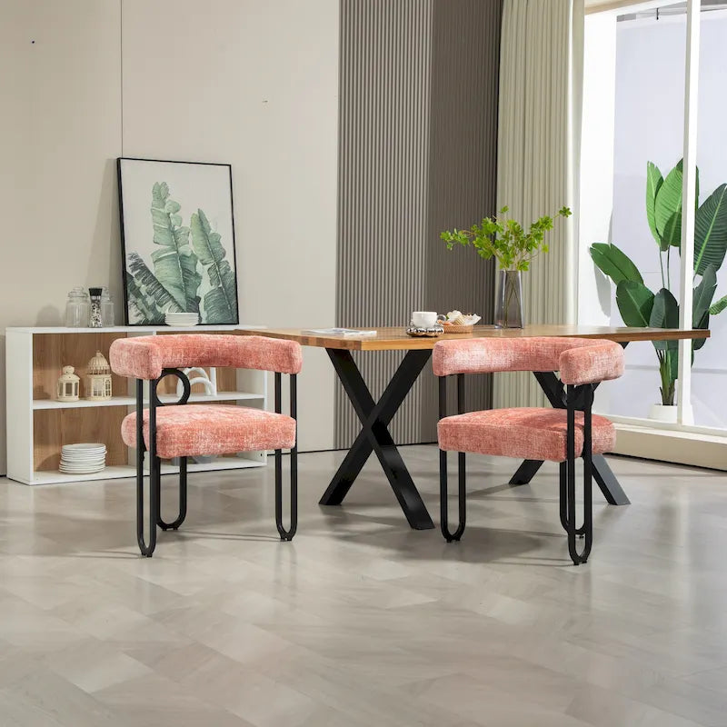 Chaises de salle à manger d'appoint modernes rembourrées en tissu chenille pour le salon (lot de 2)