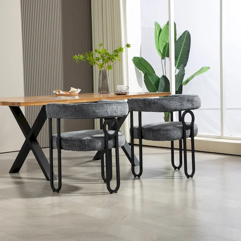 Chaises de salle à manger d'appoint modernes rembourrées en tissu chenille pour le salon (lot de 2)