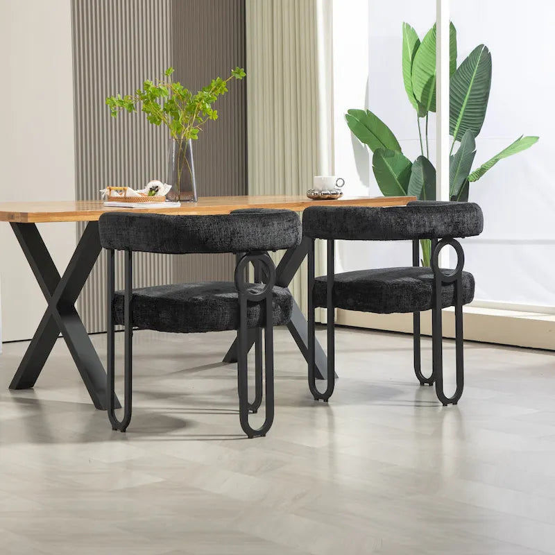Chaises de salle à manger d'appoint modernes rembourrées en tissu chenille pour le salon (lot de 2)