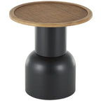 Table d'appoint ou de chevet piédestal fabriquée à la main en métal avec plateau en rotin marron - Noir - Roche River Decor