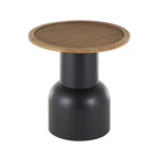 Table d'appoint ou de chevet piédestal fabriquée à la main en métal avec plateau en rotin marron - Noir - Roche River Decor