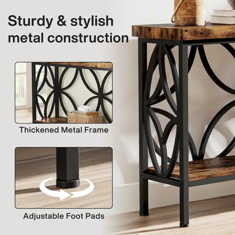 Console étroite extra longue avec cadre en métal et finition en bois rustique - 70.86 L x 11.81 l x 31.88 H