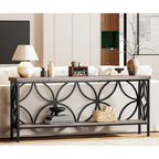 Console étroite extra longue avec cadre en métal et finition en bois rustique - 70.86 L x 11.81 l x 31.88 H