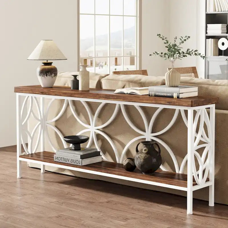 Console étroite extra longue avec cadre en métal et finition en bois rustique - 70.86 L x 11.81 l x 31.88 H
