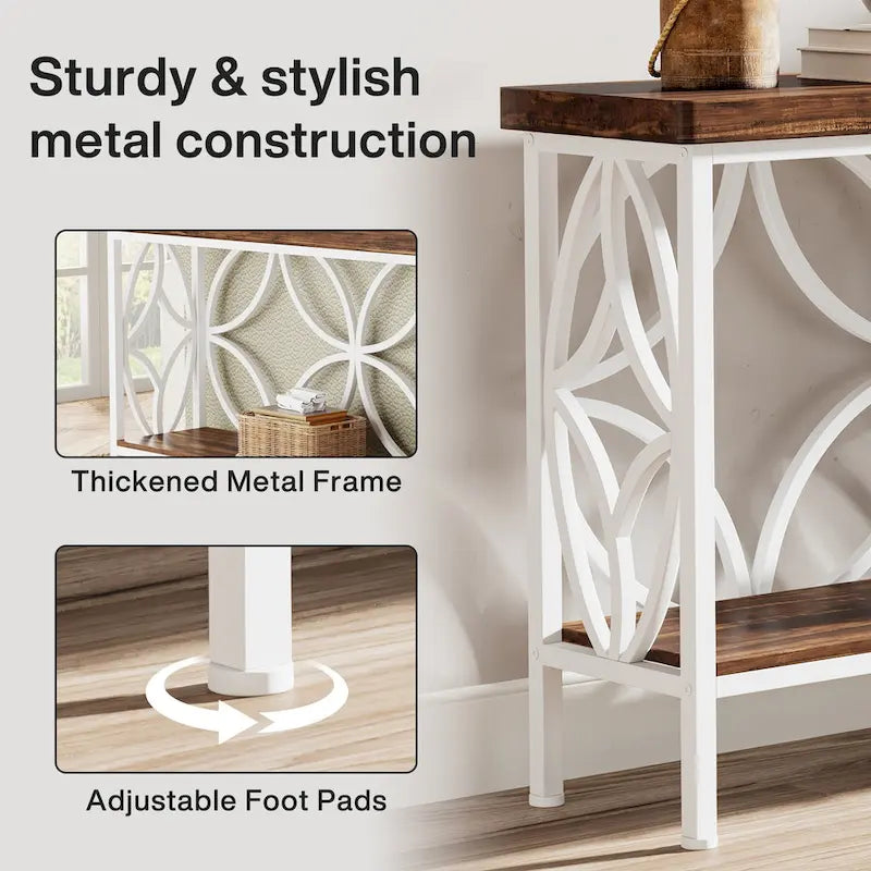 Console étroite extra longue avec cadre en métal et finition en bois rustique - 70.86 L x 11.81 l x 31.88 H