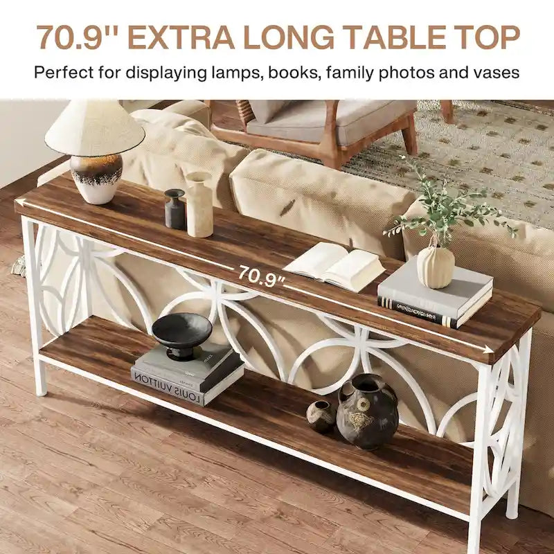Console étroite extra longue avec cadre en métal et finition en bois rustique - 70.86 L x 11.81 l x 31.88 H