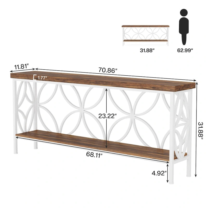 Console étroite extra longue avec cadre en métal et finition en bois rustique - 70.86 L x 11.81 l x 31.88 H