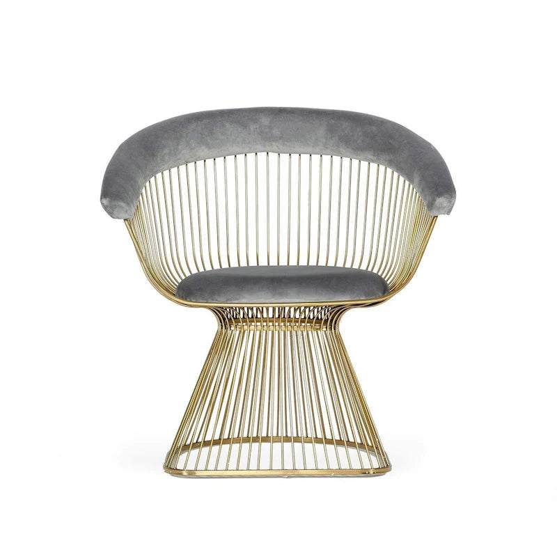 Modrest Beryl Modern Grey Velvet & Gold Dining Chair