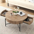 Table basse ronde avec deux tiroirs - Naturel