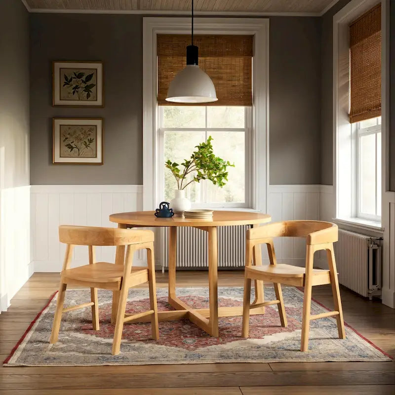 Table à manger ronde moderne en bois massif Middlebrook avec pieds géométriques
