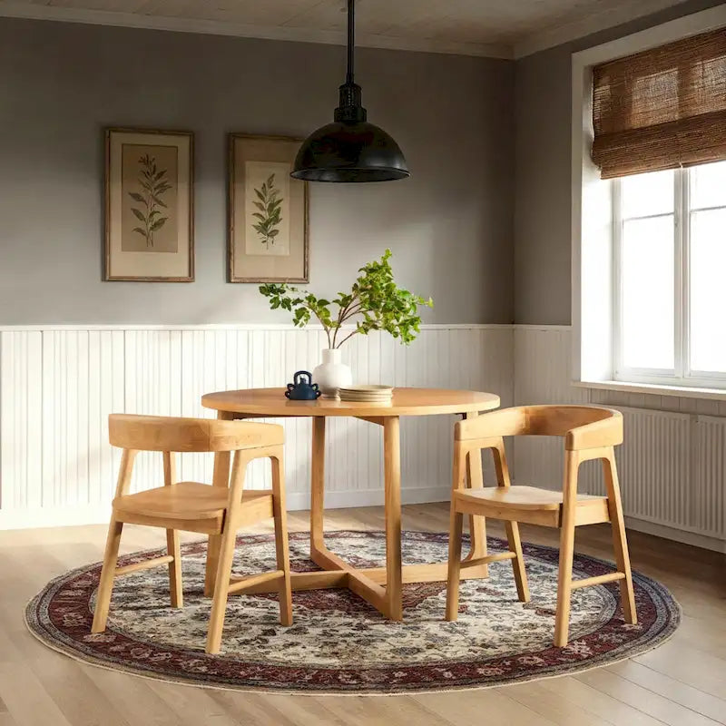 Table à manger ronde moderne en bois massif Middlebrook avec pieds géométriques