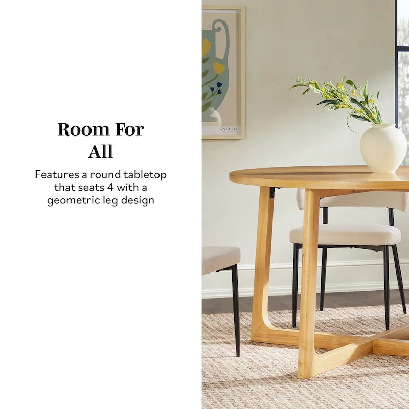 Table à manger ronde moderne en bois massif Middlebrook avec pieds géométriques