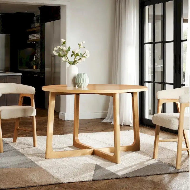 Table à manger ronde moderne en bois massif Middlebrook avec pieds géométriques
