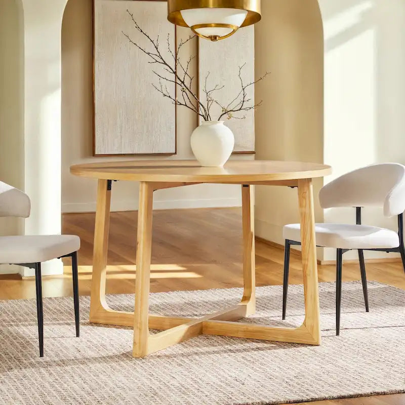 Table à manger ronde moderne en bois massif Middlebrook avec pieds géométriques