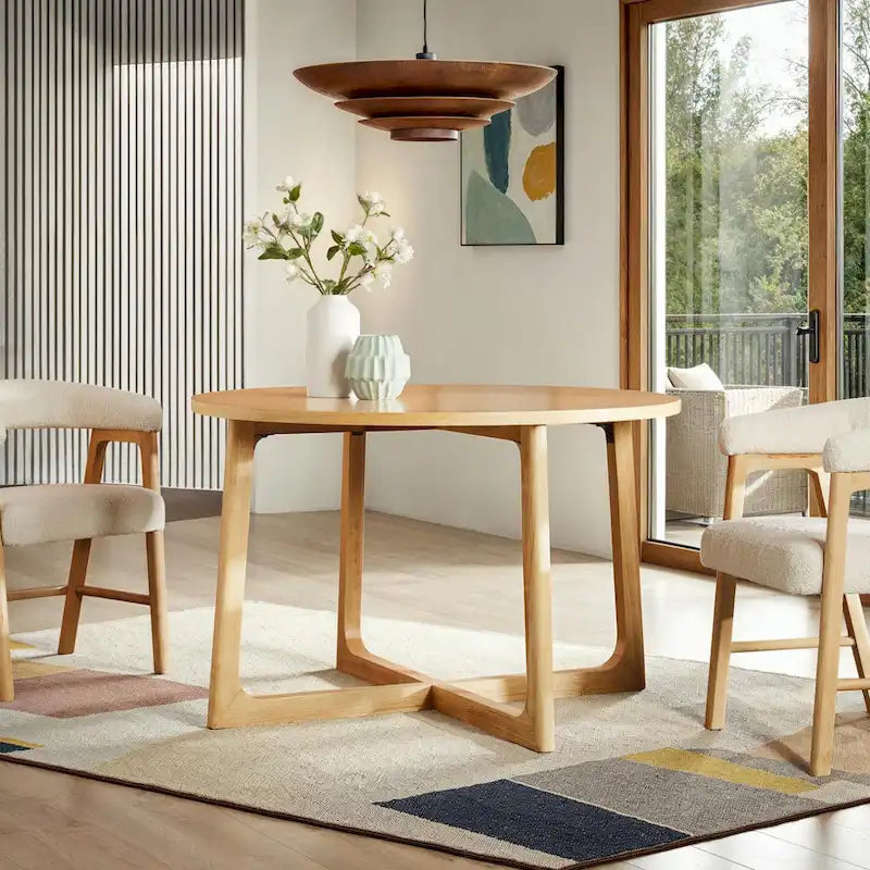 Table à manger ronde moderne en bois massif Middlebrook avec pieds géométriques