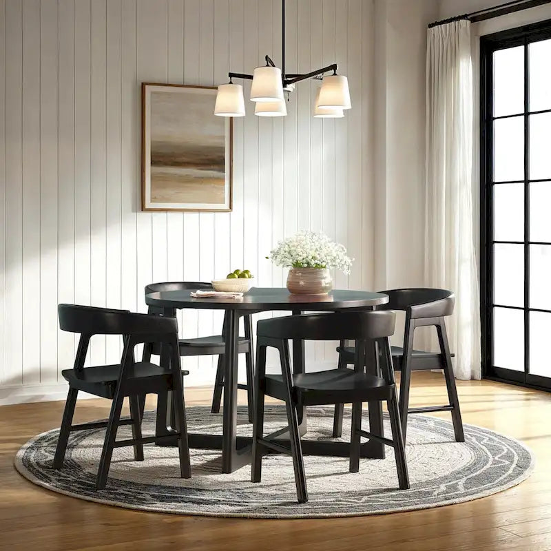Table à manger ronde moderne en bois massif Middlebrook avec pieds géométriques