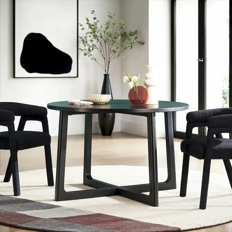 Table à manger ronde moderne en bois massif Middlebrook avec pieds géométriques