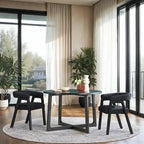 Table à manger ronde moderne en bois massif Middlebrook avec pieds géométriques