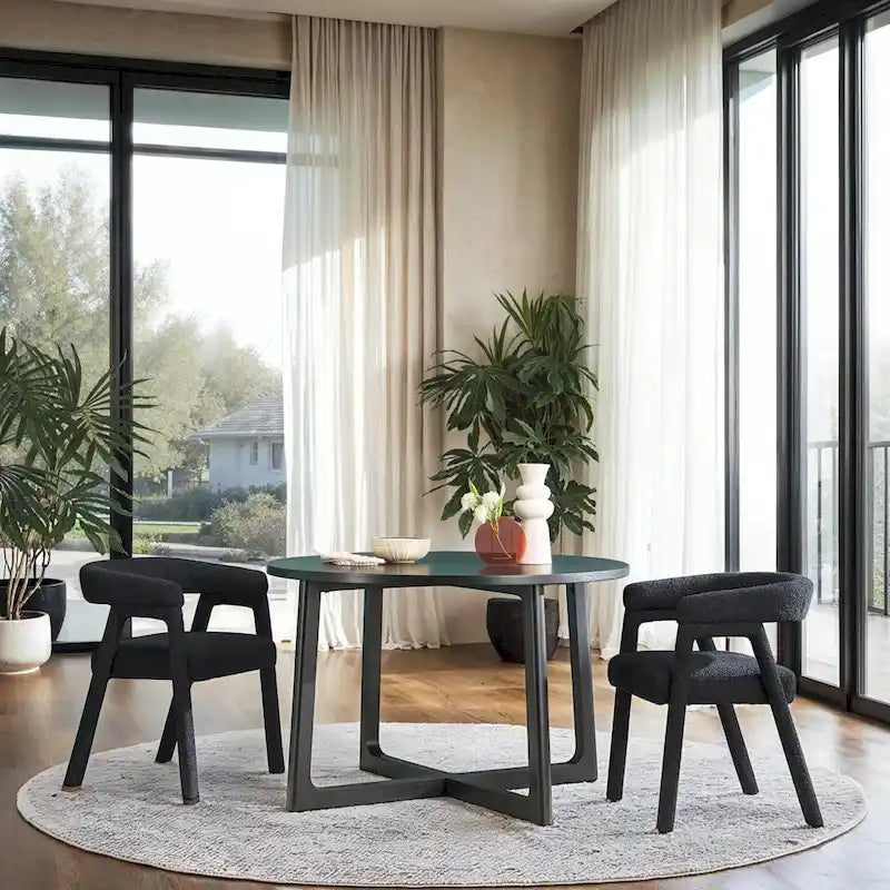 Table à manger ronde moderne en bois massif Middlebrook avec pieds géométriques