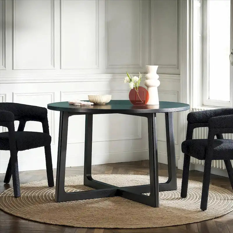 Table à manger ronde moderne en bois massif Middlebrook avec pieds géométriques