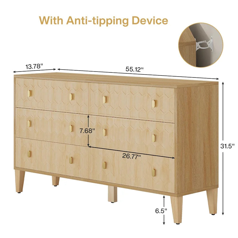 55-inch Dresser for Bedroom Chest of Drawers with Solid Wood Legs