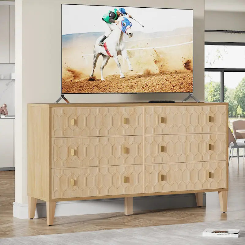 55-inch Dresser for Bedroom Chest of Drawers with Solid Wood Legs