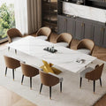 Ensemble de salle à manger 9 pièces avec table à manger rectangulaire extensible en pierre frittée de 240 cm et 8 chaises en similicuir