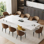 Ensemble de salle à manger 9 pièces avec table à manger rectangulaire extensible en pierre frittée de 240 cm et 8 chaises en similicuir