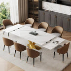 Ensemble de salle à manger 9 pièces avec table à manger rectangulaire extensible en pierre frittée de 240 cm et 8 chaises en similicuir