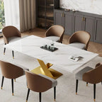 Ensemble de salle à manger 9 pièces avec table à manger rectangulaire extensible en pierre frittée de 240 cm et 8 chaises en similicuir