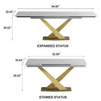 Ensemble de salle à manger 9 pièces avec table à manger rectangulaire extensible en pierre frittée de 240 cm et 8 chaises en similicuir