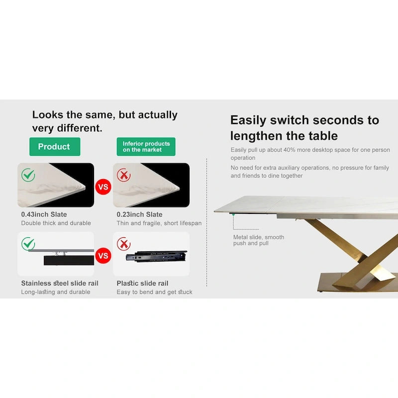 Ensemble de salle à manger 9 pièces avec table à manger rectangulaire extensible en pierre frittée de 240 cm et 8 chaises en similicuir