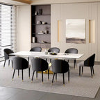 Ensemble de salle à manger 9 pièces avec table à manger rectangulaire extensible en pierre frittée de 240 cm et 8 chaises en similicuir