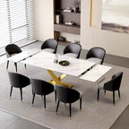 Ensemble de salle à manger 9 pièces avec table à manger rectangulaire extensible en pierre frittée de 240 cm et 8 chaises en similicuir