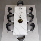 Ensemble de salle à manger 9 pièces avec table à manger rectangulaire extensible en pierre frittée de 240 cm et 8 chaises en similicuir