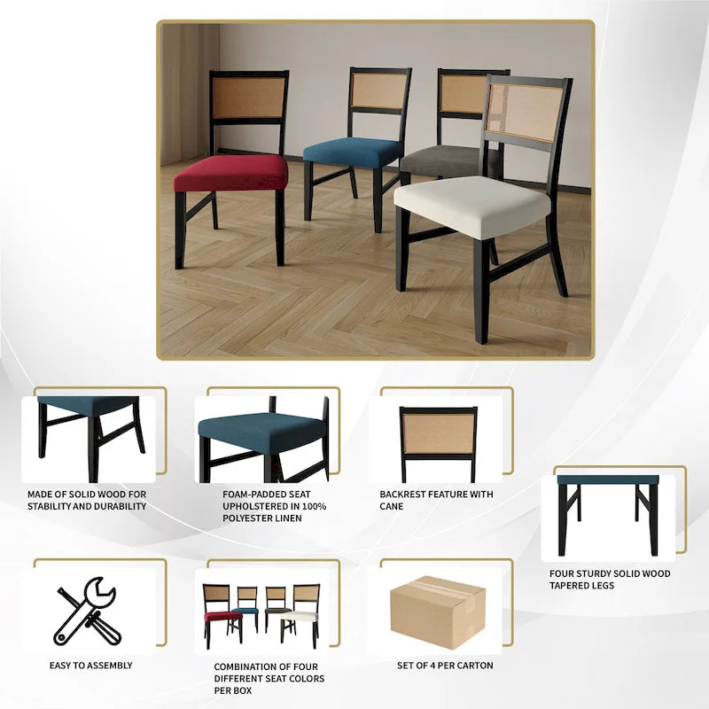 Chaise de salle à manger en bois en lin contemporaine CraftPorch, lot de 4
